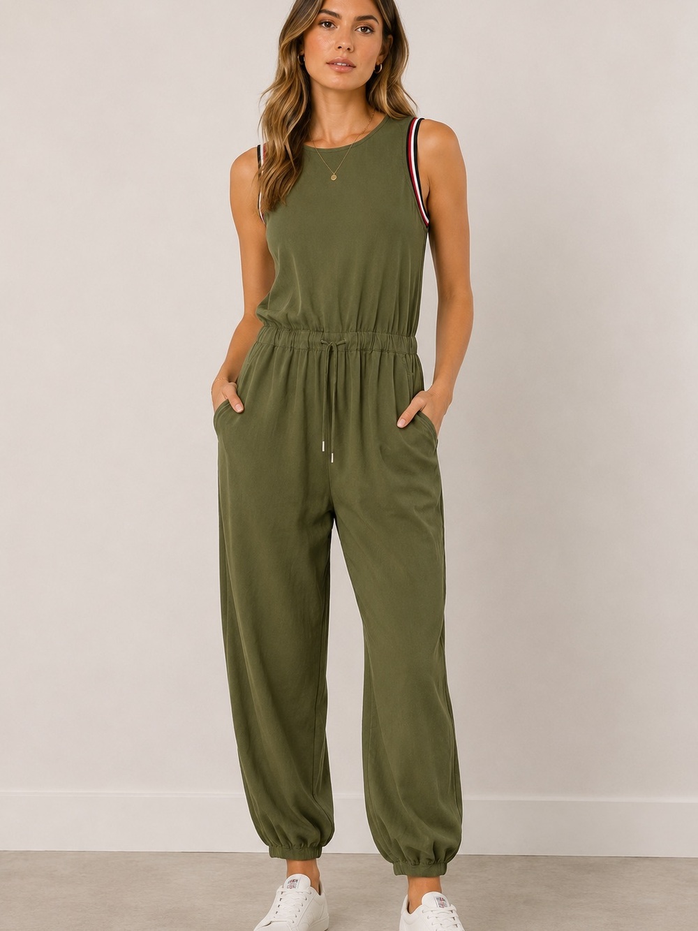 Tommy Hilfiger Olive Green Jumpsuit Romper Size Small Tie Waist Utility Cargo